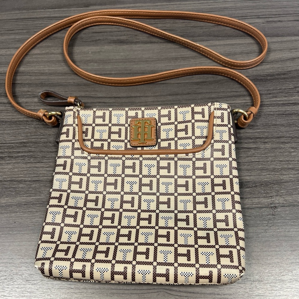 Tommy Hilfiger Logo Crossbody Brown & Beige Purse Handbag